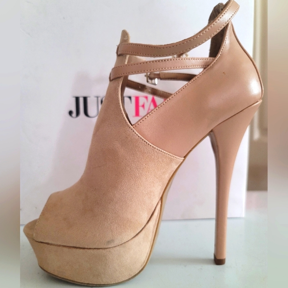 Platform beige heels